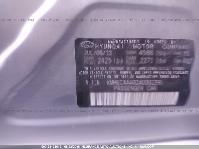 KMHEC4A46DA086299 - 2013 HYUNDAI SONATA HYBRID SILVER photo 9