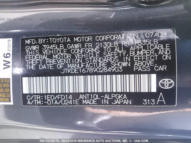 JTKDE167890284903 - 2009 TOYOTA SCION TC 灰色 照片 9