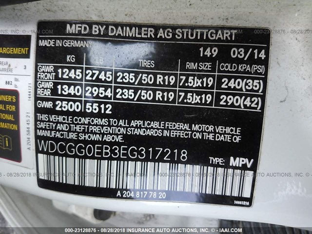 WDCGG0EB3EG317218 - 2014 MERCEDES-BENZ GLK 250 BLUETEC WHITE photo 9