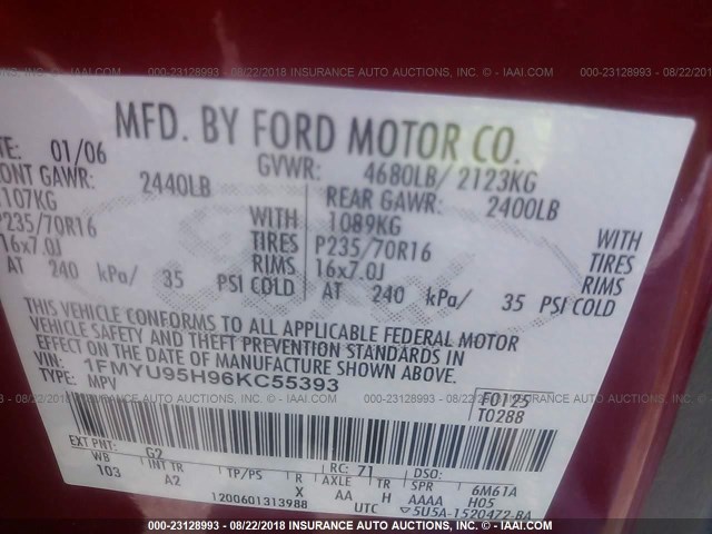 1FMYU95H96KC55393 - 2006 FORD ESCAPE HEV RED photo 9