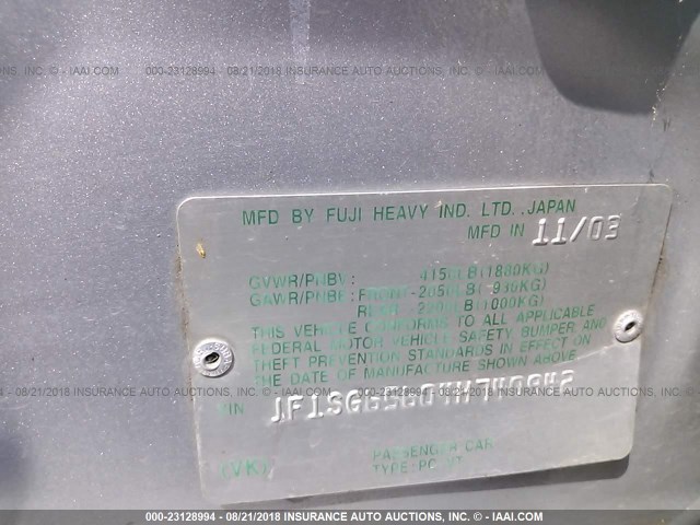 JF1SG65604H740942 - 2004 SUBARU FORESTER 2.5XS Күміс фото 9