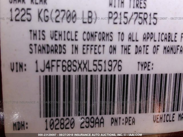 1J4FF68SXXL551976 - 1999 JEEP CHEROKEE SPORT/CLASSIC წითელი ფოტო 9