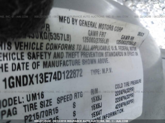 1GNDX13E74D122872 - 2004 CHEVROLET VENTURE LUXURY SILVER photo 9