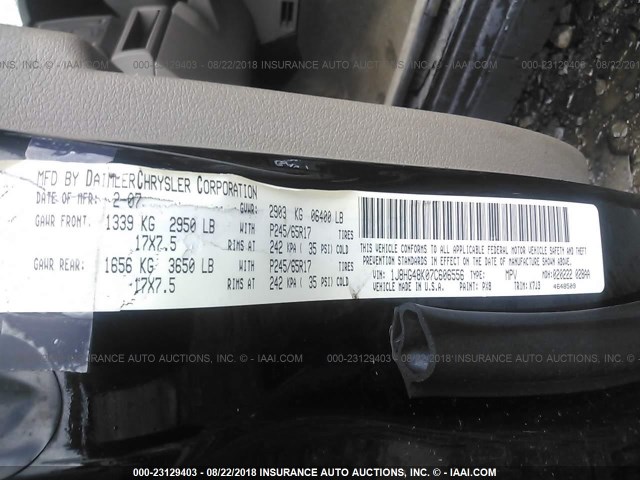 1J8HG48K07C606556 - 2007 JEEP COMMANDER BLACK photo 9