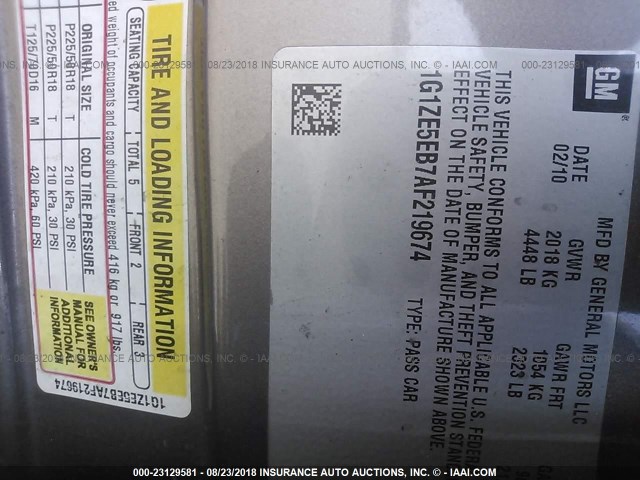 1G1ZE5EB7AF219674 - 2010 CHEVROLET MALIBU LTZ 金色 照片 9