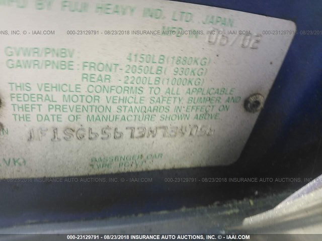 JF1SG65673H724056 - 2003 SUBARU FORESTER 2.5XS Көк фото 9