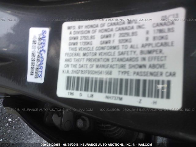 2HGFB2F95DH541568 - 2013 HONDA CIVIC EXL 灰色 照片 9
