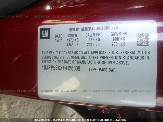 1G4PP5SKXF4156839 - 2015 BUICK VERANO RED photo 9