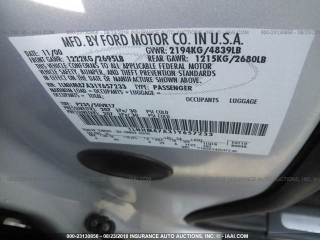 1LNHM87A31Y657233 - 2001 LINCOLN LS 银色 照片 9