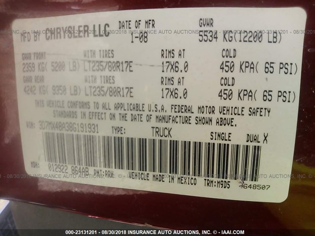 3D7MX48A38G191931 - 2008 DODGE RAM 3500 ST/SLT RED photo 10