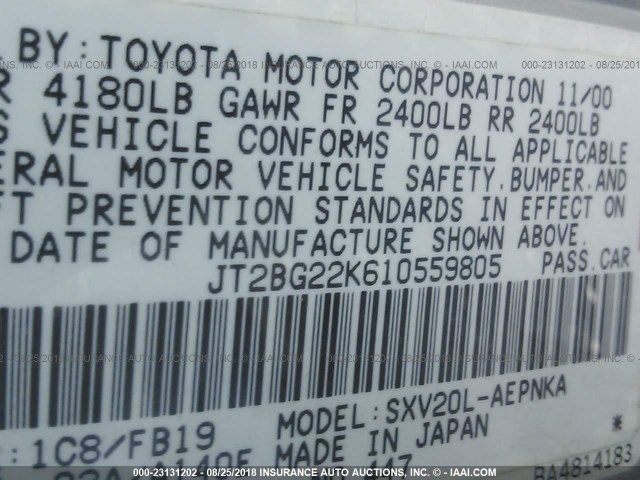 JT2BG22K610559805 - 2001 TOYOTA CAMRY CE/LE/XLE 银色 照片 9