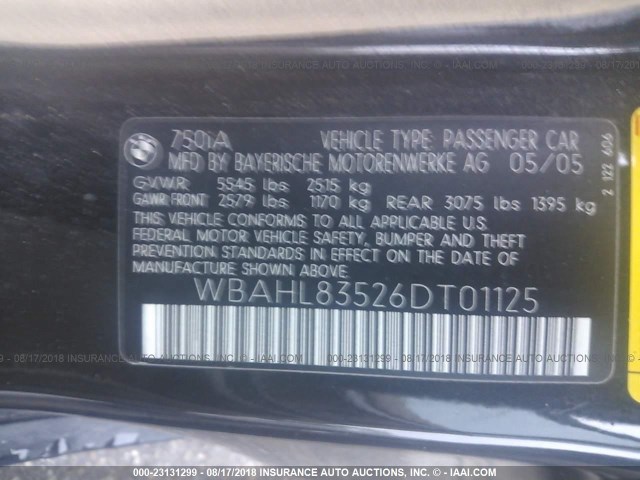 WBAHL83526DT01125 - 2006 BMW 750 I BLACK photo 9