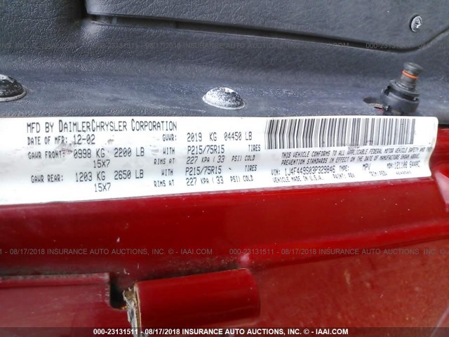 1J4F449S03P329846 - 2003 JEEP WRANGLER / TJ SPORT RED photo 9