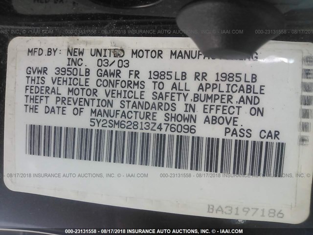 5Y2SM62813Z476096 - 2003 PONTIAC VIBE BLACK photo 9