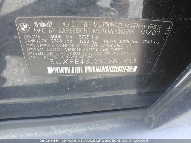 5UXFE43529L265863 - 2009 BMW X5 XDRIVE30I BLACK photo 9