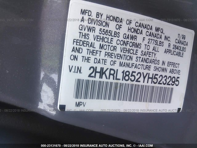 2HKRL1852YH523295 - 2000 HONDA ODYSSEY LX GRAY photo 9