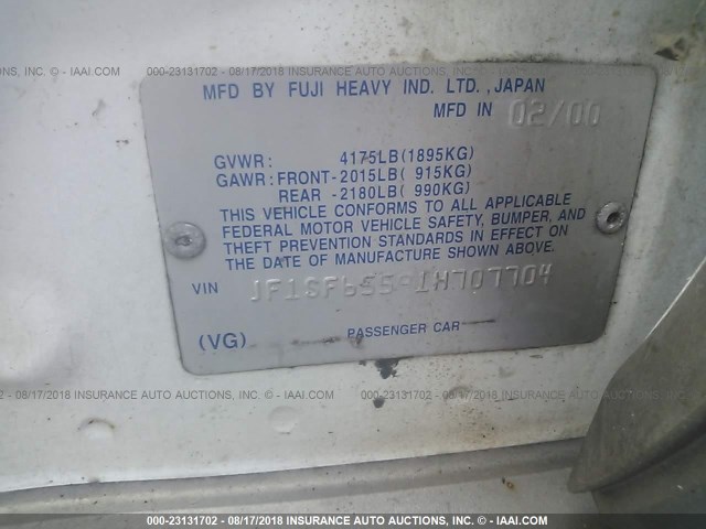 JF1SF65591H707704 - 2001 SUBARU FORESTER S WHITE photo 9