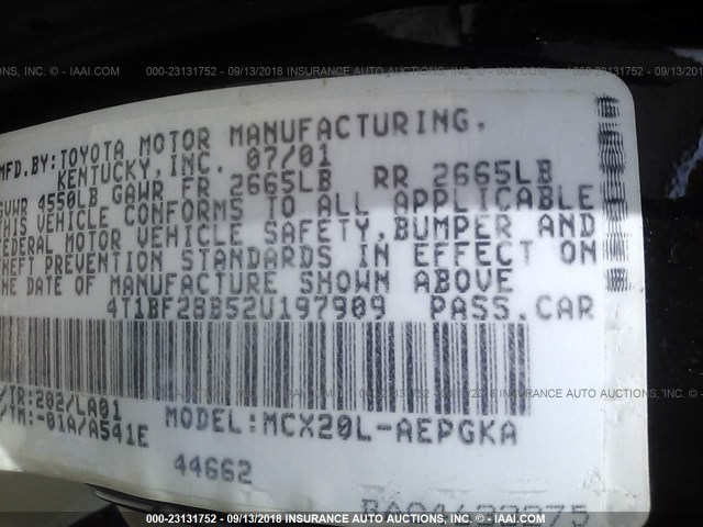 4T1BF28B52U197909 - 2002 TOYOTA AVALON Qara foto 9