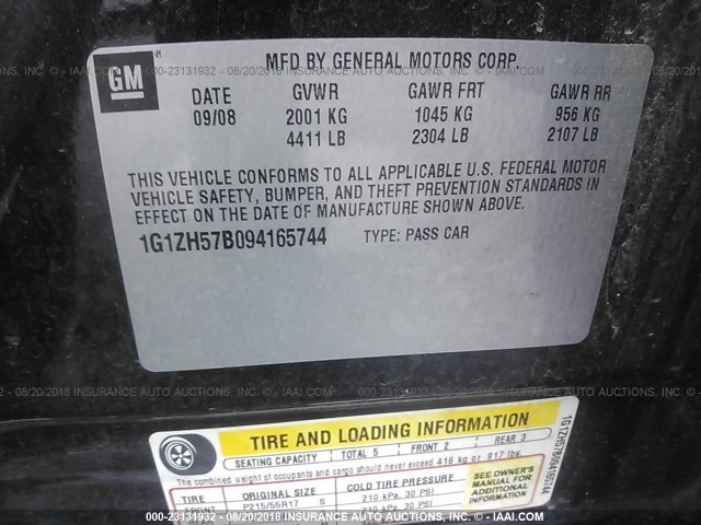 1G1ZH57B094165744 - 2009 CHEVROLET MALIBU 1LT 黑色 照片 9