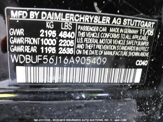 WDBUF56J16A905409 - 2006 MERCEDES-BENZ E 350 BLACK photo 9
