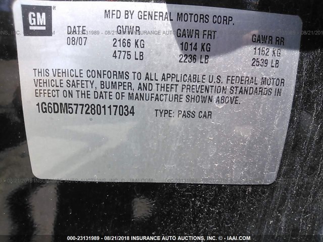 1G6DM577280117034 - 2008 CADILLAC CTS BLACK photo 9