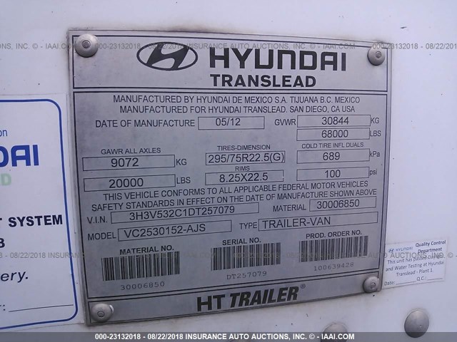 3H3V532C1DT257079 - 2013 HYUNDAI STEEL INDUSTRIES VAN  Unknown photo 9