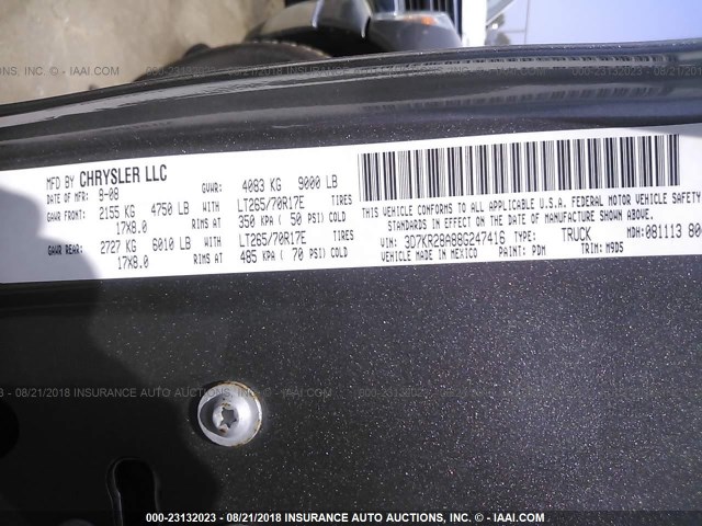 3D7KR28A88G247416 - 2008 DODGE RAM 2500 ST/SLT 灰色 照片 9