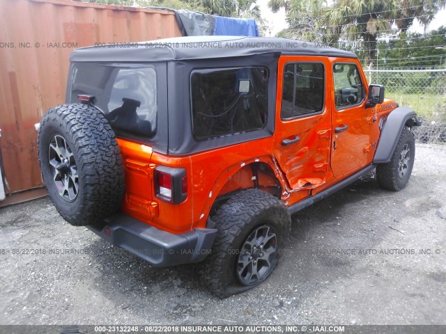 1C4HJXFG0JW189647 - 2018 JEEP WRANGLER UNLIMITE RUBICON ORANGE photo 4