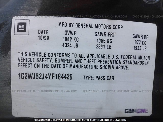 1G2WJ52J4YF184429 - 2000 PONTIAC GRAND PRIX SE 绿色 照片 9