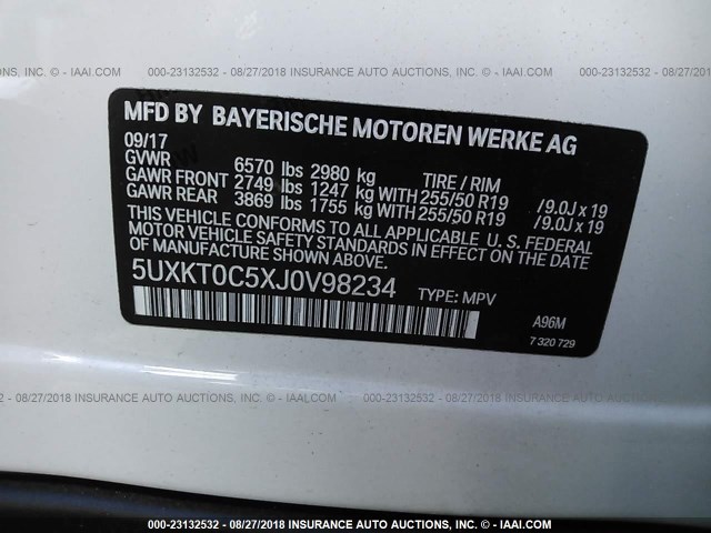 5UXKT0C5XJ0V98234 - 2018 BMW X5 XDR40E Ağ foto 9