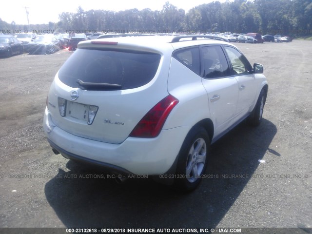 JN8AZ08W34W336087 - 2004 NISSAN MURANO SL/SE WHITE photo 4