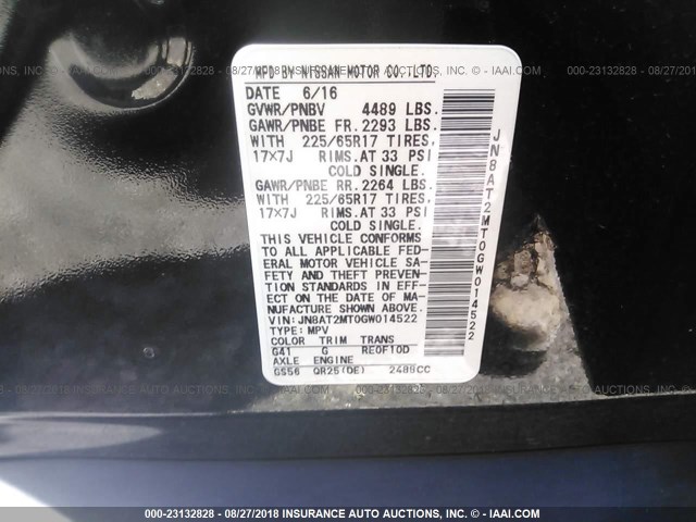 JN8AT2MT0GW014522 - 2016 NISSAN ROGUE S/SL/SV Qara foto 9