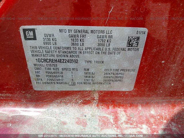 1GCRCREH4EZ240592 - 2014 CHEVROLET SILVERADO C1500 LT RED photo 9