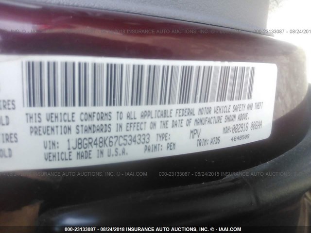 1J8GR48K67C534333 - 2007 JEEP GRAND CHEROKEE LAREDO/COLUMBIA/FREEDOM 栗色 照片 9