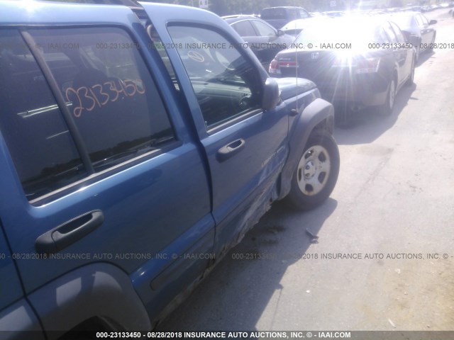 1J4GL48K33W729222 - 2003 JEEP LIBERTY SPORT/FREEDOM BLUE photo 6