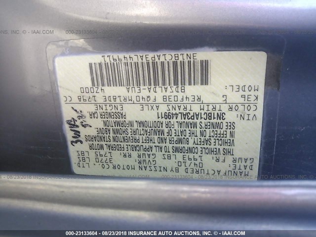 3N1BC1AP3AL449911 - 2010 NISSAN VERSA S/SL GRAY photo 9