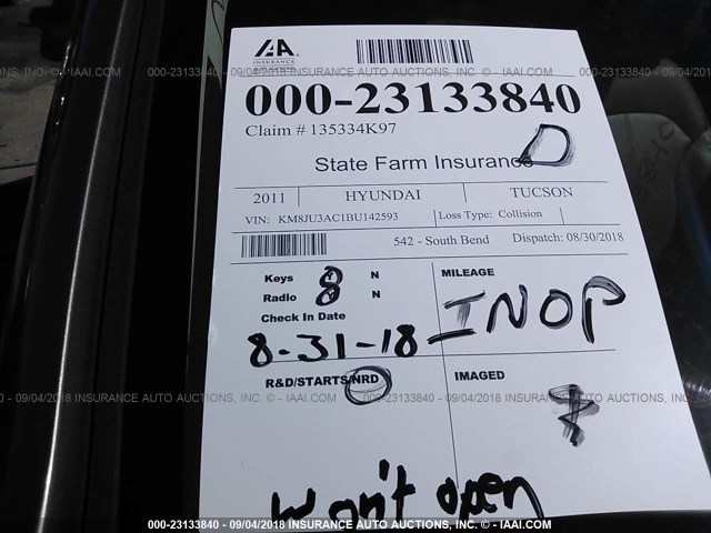 KM8JU3AC1BU142593 - 2011 HYUNDAI TUCSON GLS/LIMITED 银色 照片 10