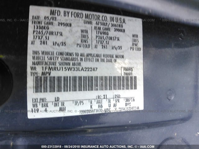 1FMRU15W33LA22247 - 2003 FORD EXPEDITION XLT Dark Blue photo 9