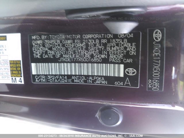 JTKDE177X50016850 - 2005 TOYOTA SCION TC 勃艮第红 照片 9