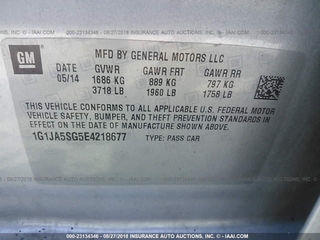 1G1JA5SG5E4218677 - 2014 CHEVROLET SONIC LS 银色 照片 9