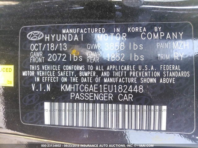 KMHTC6AE1EU182448 - 2014 HYUNDAI VELOSTER TURBO BLACK photo 9