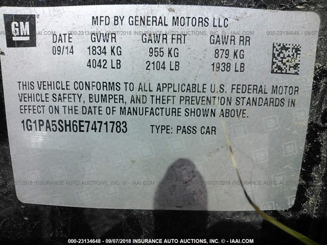 1G1PA5SH6E7471783 - 2014 CHEVROLET CRUZE LS GREEN photo 9