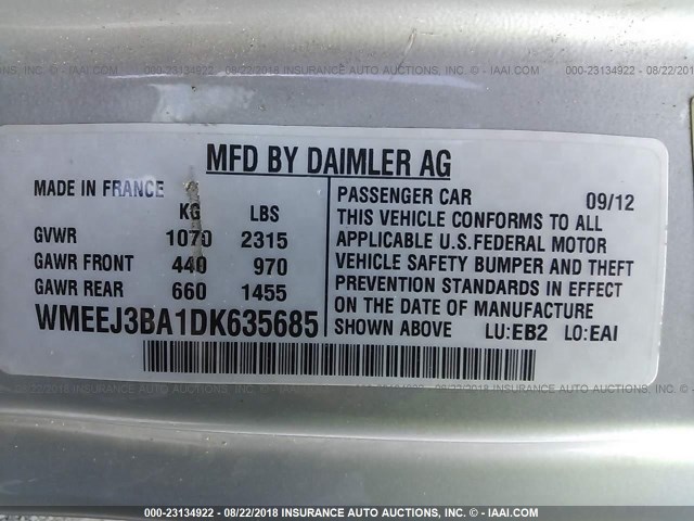 WMEEJ3BA1DK635685 - 2013 SMART FORTWO PURE/PASSION GRAY photo 9