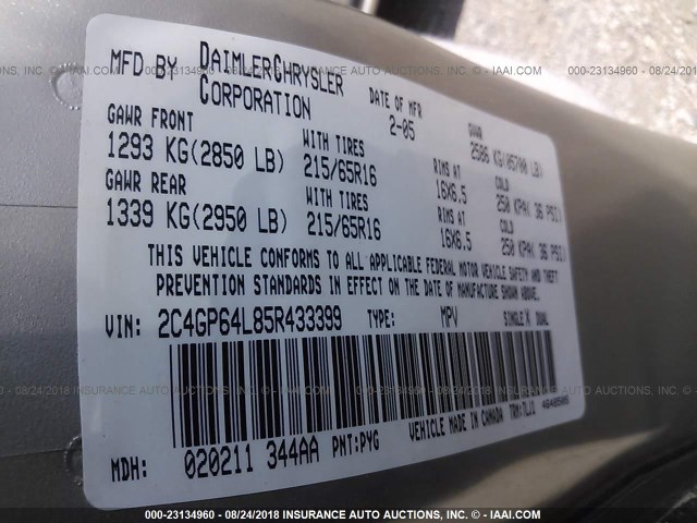 2C4GP64L85R433399 - 2005 CHRYSLER TOWN & COUNTRY LIMITED GOLD photo 8