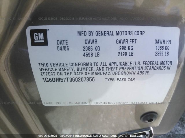 1G6DM57T060207356 - 2006 CADILLAC CTS TAN photo 9