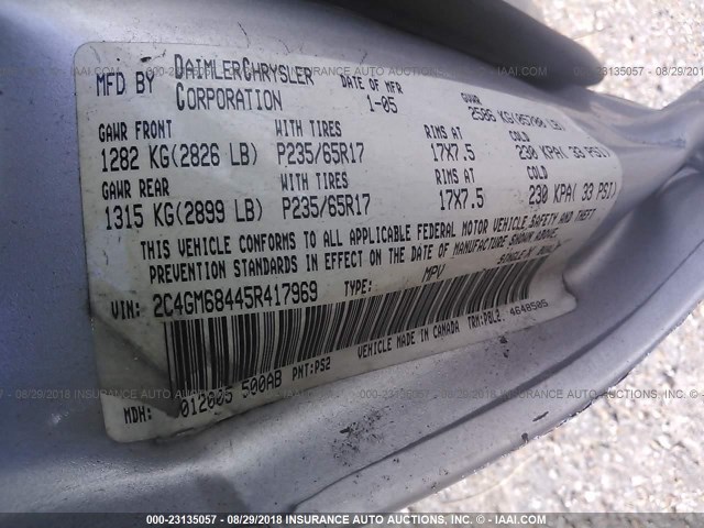 2C4GM68445R417969 - 2005 CHRYSLER PACIFICA TOURING SILVER photo 9