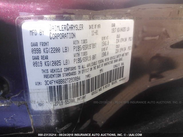 3C4FY48B82T293894 - 2002 CHRYSLER PT CRUISER CLASSIC PURPLE photo 9