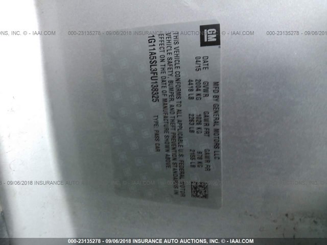 1G11A5SL3FU138325 - 2015 CHEVROLET MALIBU LS Gümüş foto 9