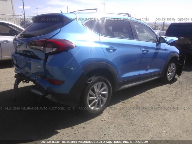 KM8J3CA45HU481975 - 2017 HYUNDAI TUCSON LIMITED/SPORT AND ECO/SE BLUE photo 4