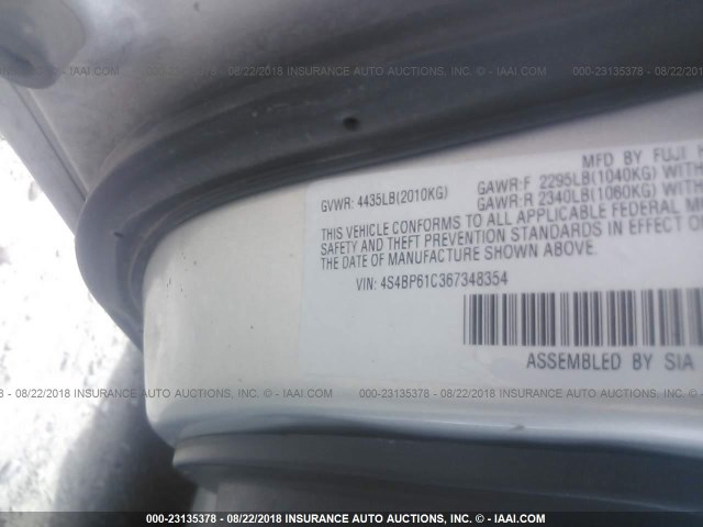 4S4BP61C367348354 - 2006 SUBARU LEGACY OUTBACK 2.5I GRAY photo 9